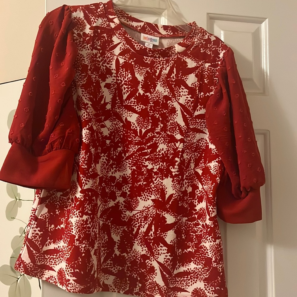 Puffy sleeve mixed media top